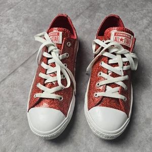 Junior's CONVERSE All Star Glitter Red and White Shoes Size boys 6